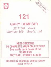1983 Scanlens VFL Stickers #121 Gary Dempsey Back